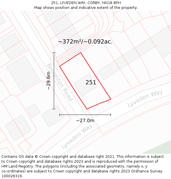 251, LYVEDEN WAY, CORBY, NN18 8PH: Plot and title map