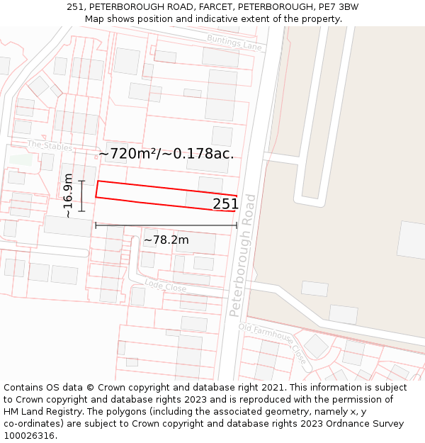 251, PETERBOROUGH ROAD, FARCET, PETERBOROUGH, PE7 3BW: Plot and title map