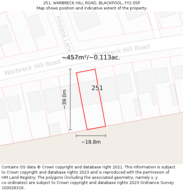 251, WARBRECK HILL ROAD, BLACKPOOL, FY2 0SP: Plot and title map