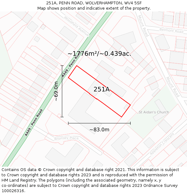 251A, PENN ROAD, WOLVERHAMPTON, WV4 5SF: Plot and title map