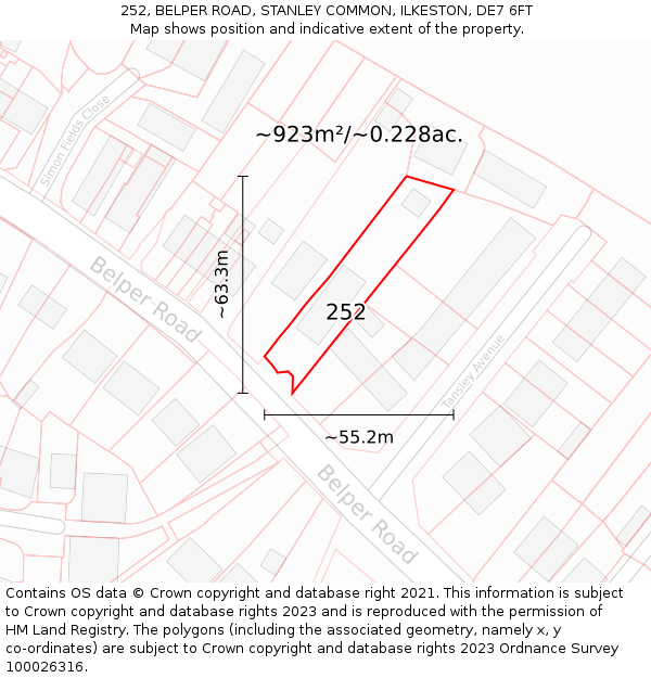 252, BELPER ROAD, STANLEY COMMON, ILKESTON, DE7 6FT: Plot and title map