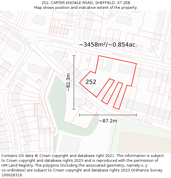252, CARTER KNOWLE ROAD, SHEFFIELD, S7 2EB: Plot and title map