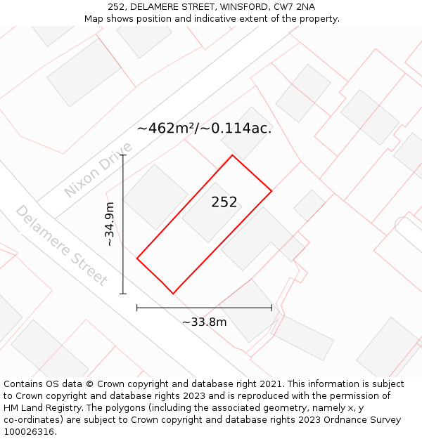 252, DELAMERE STREET, WINSFORD, CW7 2NA: Plot and title map