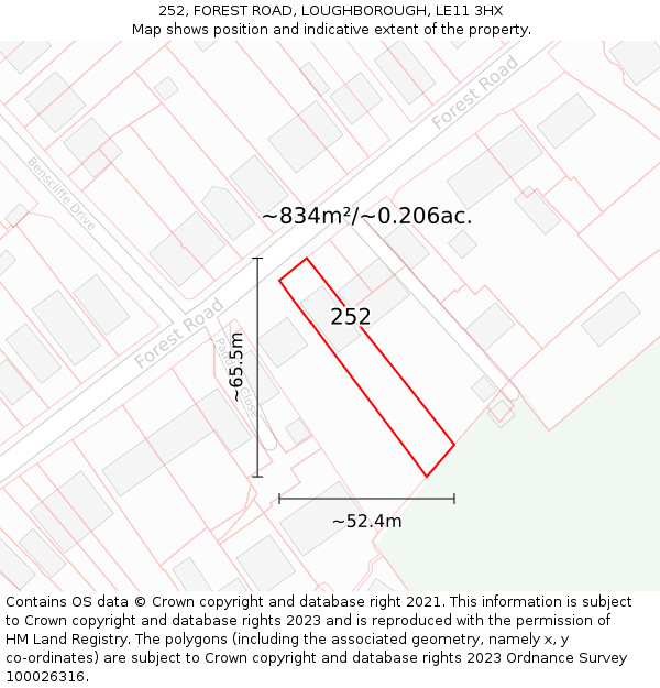 252, FOREST ROAD, LOUGHBOROUGH, LE11 3HX: Plot and title map