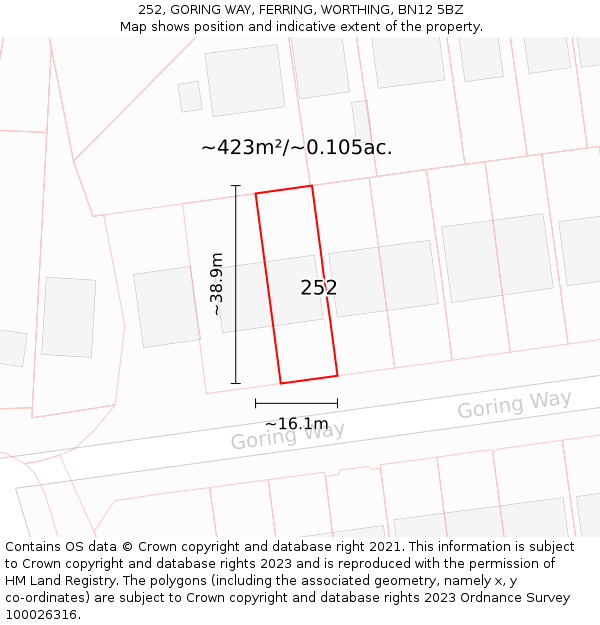 252, GORING WAY, FERRING, WORTHING, BN12 5BZ: Plot and title map