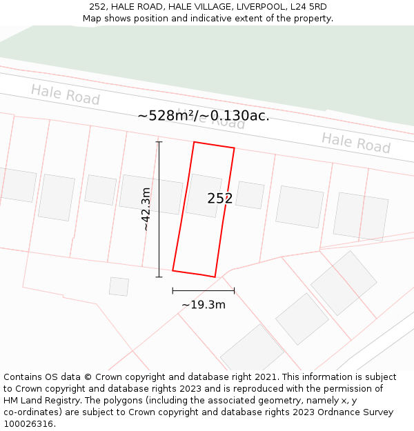 252, HALE ROAD, HALE VILLAGE, LIVERPOOL, L24 5RD: Plot and title map