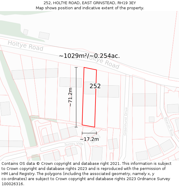 252, HOLTYE ROAD, EAST GRINSTEAD, RH19 3EY: Plot and title map