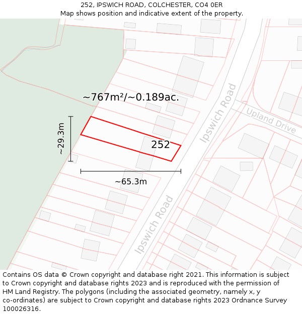 252, IPSWICH ROAD, COLCHESTER, CO4 0ER: Plot and title map