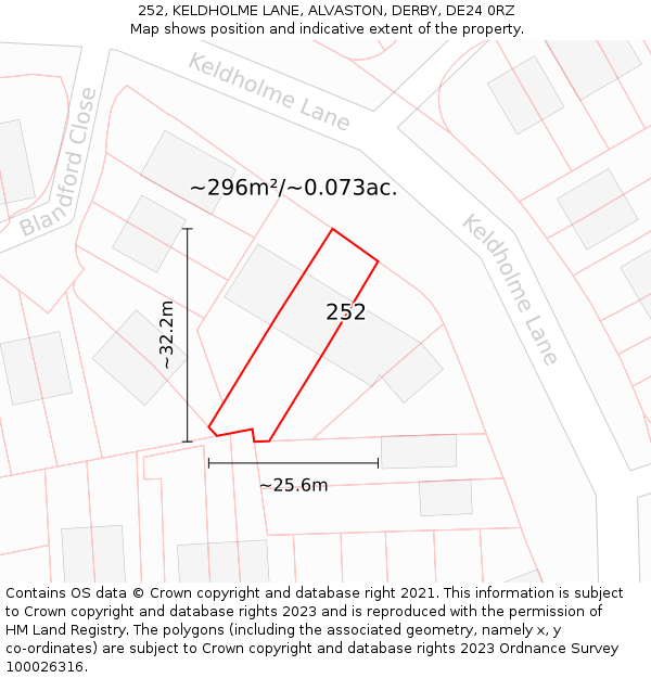 252, KELDHOLME LANE, ALVASTON, DERBY, DE24 0RZ: Plot and title map