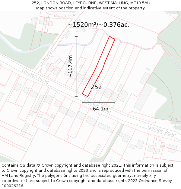 252, LONDON ROAD, LEYBOURNE, WEST MALLING, ME19 5AU: Plot and title map