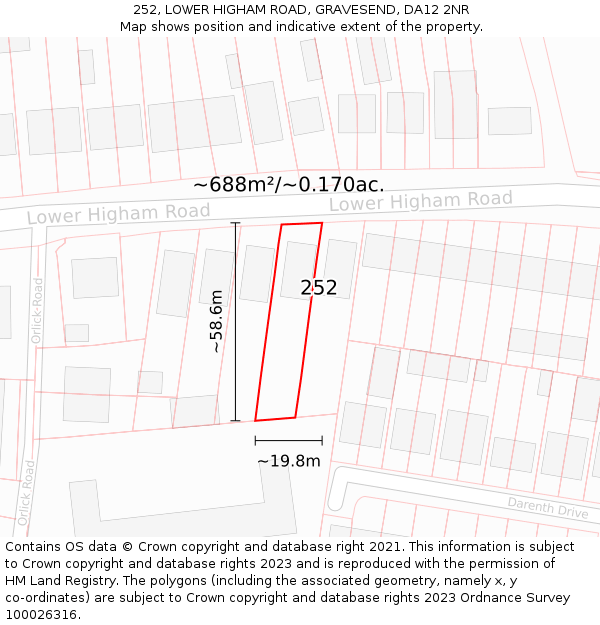 252, LOWER HIGHAM ROAD, GRAVESEND, DA12 2NR: Plot and title map