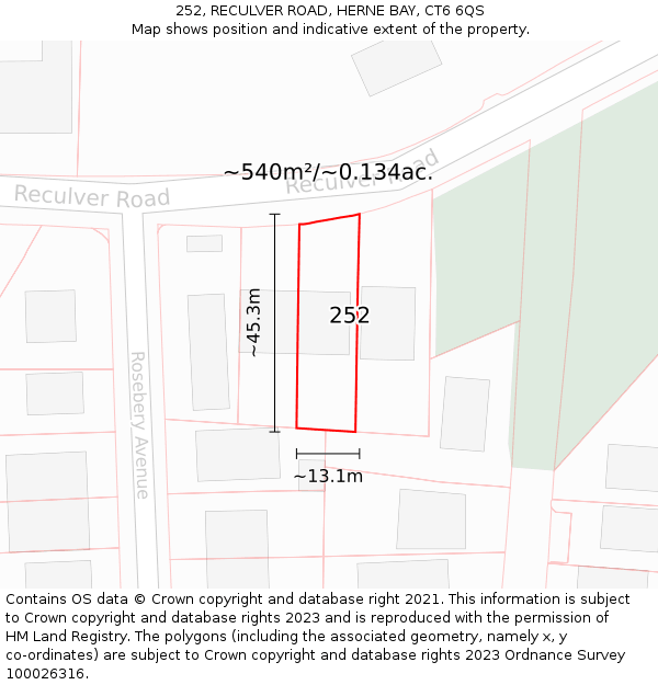 252, RECULVER ROAD, HERNE BAY, CT6 6QS: Plot and title map