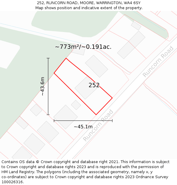 252, RUNCORN ROAD, MOORE, WARRINGTON, WA4 6SY: Plot and title map
