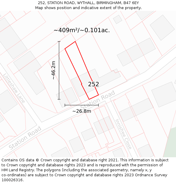 252, STATION ROAD, WYTHALL, BIRMINGHAM, B47 6EY: Plot and title map
