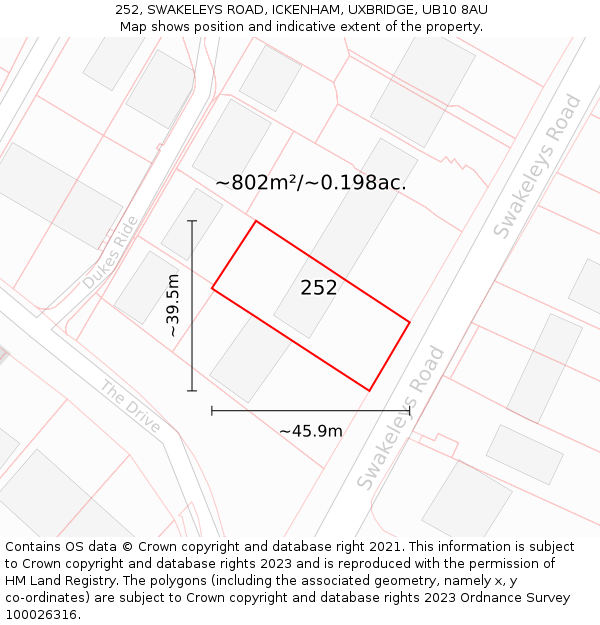 252, SWAKELEYS ROAD, ICKENHAM, UXBRIDGE, UB10 8AU: Plot and title map