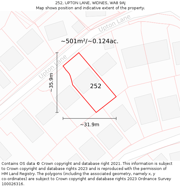 252, UPTON LANE, WIDNES, WA8 9AJ: Plot and title map