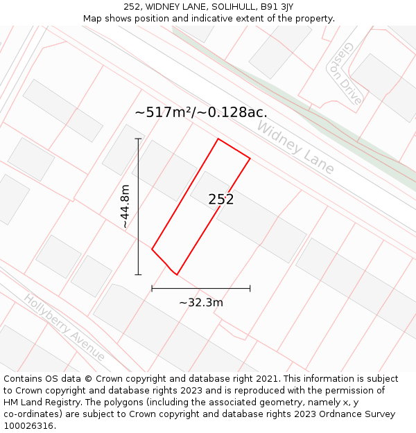 252, WIDNEY LANE, SOLIHULL, B91 3JY: Plot and title map