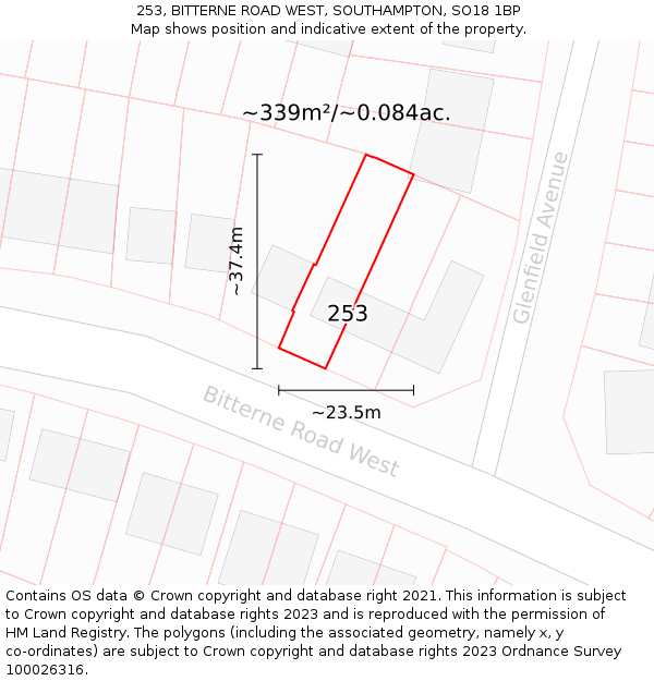 253, BITTERNE ROAD WEST, SOUTHAMPTON, SO18 1BP: Plot and title map