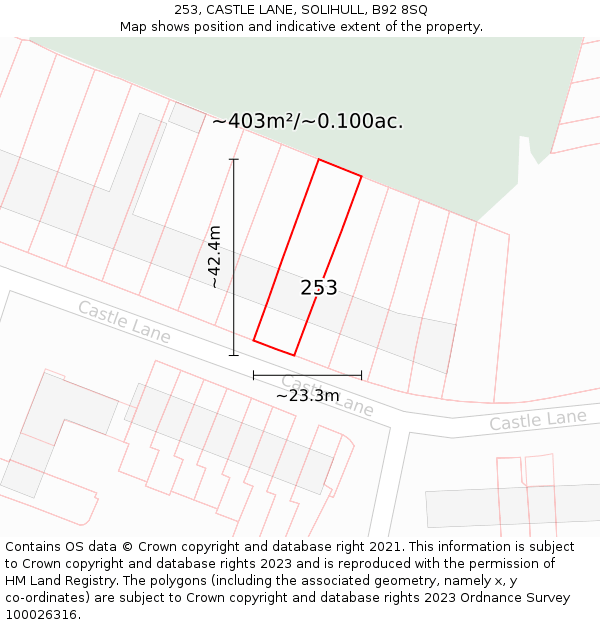 253, CASTLE LANE, SOLIHULL, B92 8SQ: Plot and title map