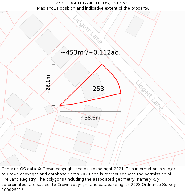 253, LIDGETT LANE, LEEDS, LS17 6PP: Plot and title map