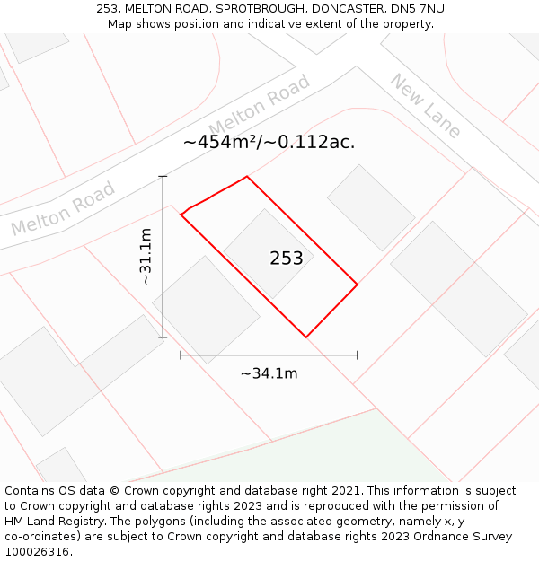 253, MELTON ROAD, SPROTBROUGH, DONCASTER, DN5 7NU: Plot and title map