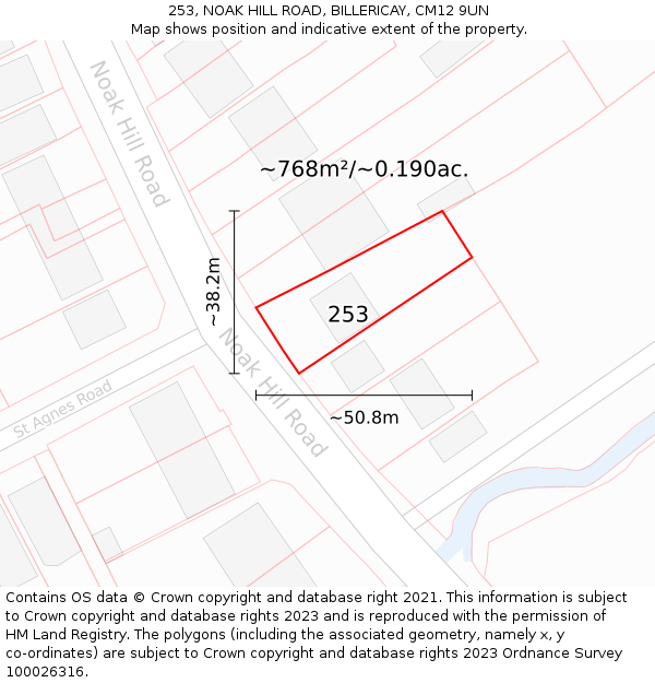253, NOAK HILL ROAD, BILLERICAY, CM12 9UN: Plot and title map