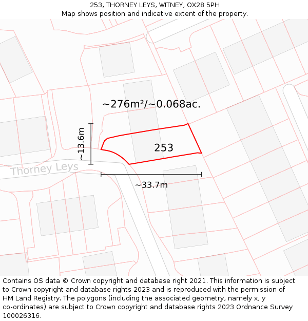 253, THORNEY LEYS, WITNEY, OX28 5PH: Plot and title map