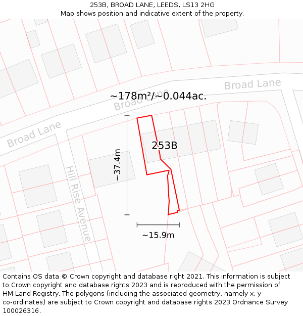 253B, BROAD LANE, LEEDS, LS13 2HG: Plot and title map
