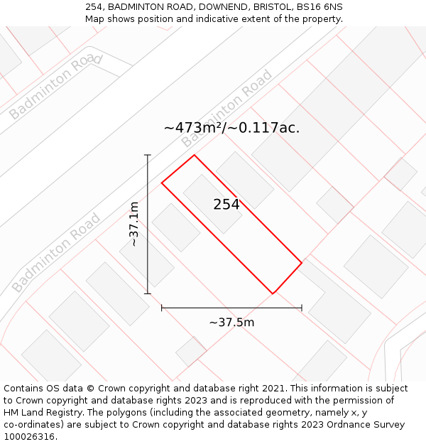 254, BADMINTON ROAD, DOWNEND, BRISTOL, BS16 6NS: Plot and title map