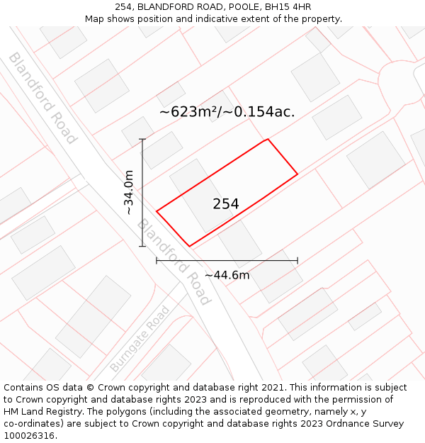 254, BLANDFORD ROAD, POOLE, BH15 4HR: Plot and title map