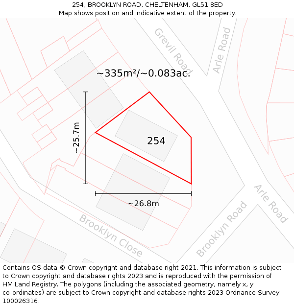 254, BROOKLYN ROAD, CHELTENHAM, GL51 8ED: Plot and title map