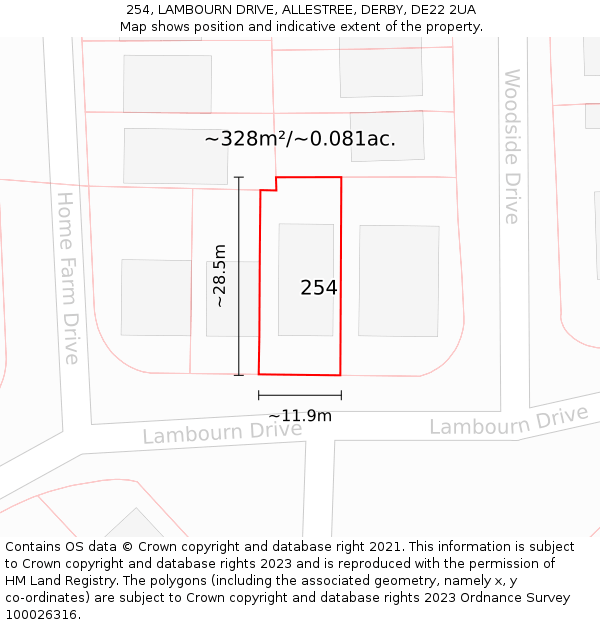 254, LAMBOURN DRIVE, ALLESTREE, DERBY, DE22 2UA: Plot and title map