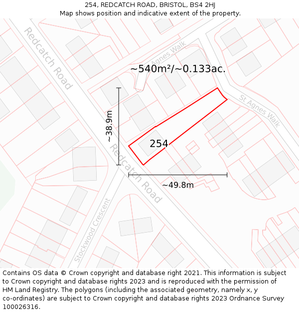 254, REDCATCH ROAD, BRISTOL, BS4 2HJ: Plot and title map