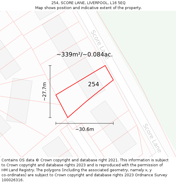 254, SCORE LANE, LIVERPOOL, L16 5EQ: Plot and title map