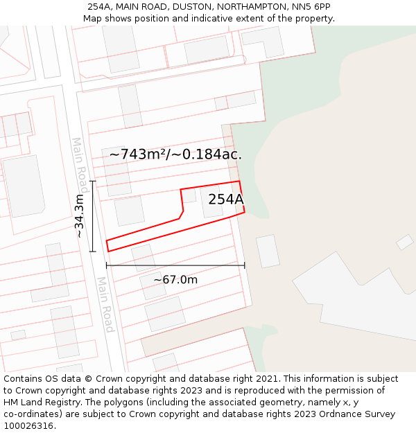 254A, MAIN ROAD, DUSTON, NORTHAMPTON, NN5 6PP: Plot and title map