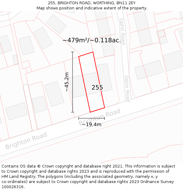 255, BRIGHTON ROAD, WORTHING, BN11 2EY: Plot and title map