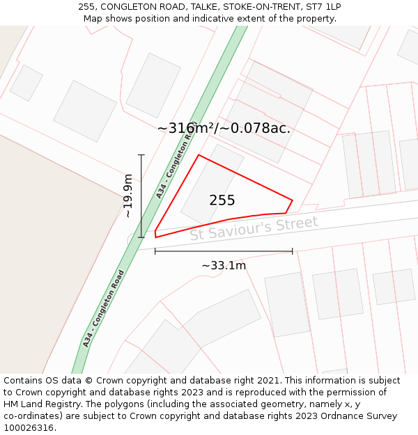 255, CONGLETON ROAD, TALKE, STOKE-ON-TRENT, ST7 1LP: Plot and title map