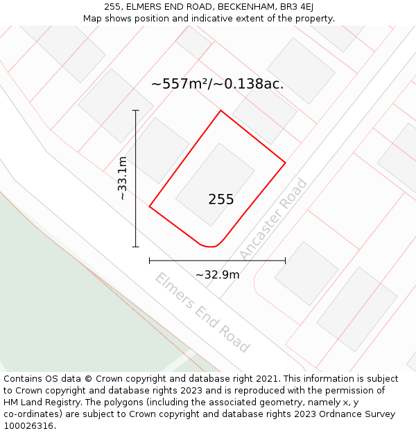 255, ELMERS END ROAD, BECKENHAM, BR3 4EJ: Plot and title map
