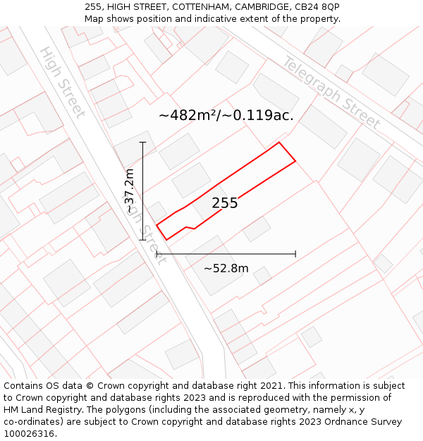 255, HIGH STREET, COTTENHAM, CAMBRIDGE, CB24 8QP: Plot and title map