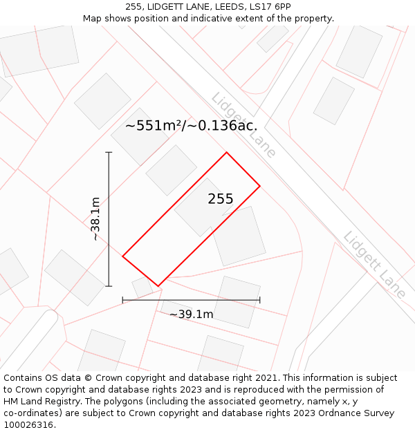 255, LIDGETT LANE, LEEDS, LS17 6PP: Plot and title map