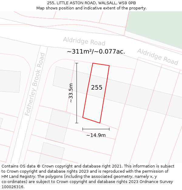 255, LITTLE ASTON ROAD, WALSALL, WS9 0PB: Plot and title map