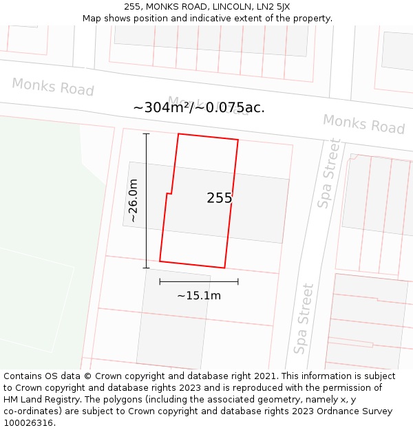 255, MONKS ROAD, LINCOLN, LN2 5JX: Plot and title map