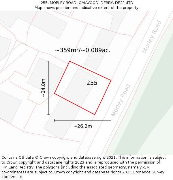 255, MORLEY ROAD, OAKWOOD, DERBY, DE21 4TD: Plot and title map