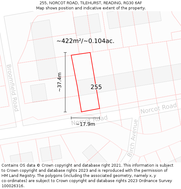 255, NORCOT ROAD, TILEHURST, READING, RG30 6AF: Plot and title map