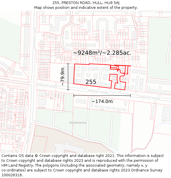 255, PRESTON ROAD, HULL, HU9 5AJ: Plot and title map