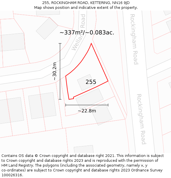 255, ROCKINGHAM ROAD, KETTERING, NN16 9JD: Plot and title map