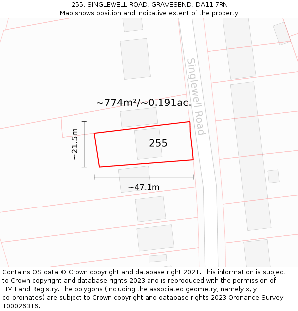 255, SINGLEWELL ROAD, GRAVESEND, DA11 7RN: Plot and title map