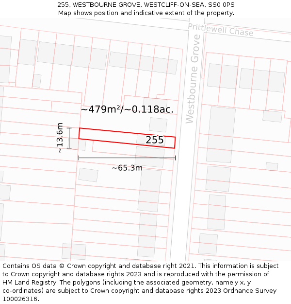 255, WESTBOURNE GROVE, WESTCLIFF-ON-SEA, SS0 0PS: Plot and title map