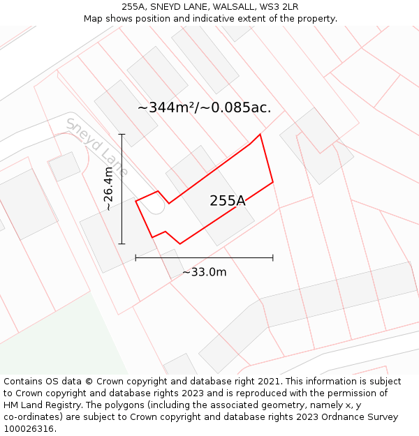 255A, SNEYD LANE, WALSALL, WS3 2LR: Plot and title map