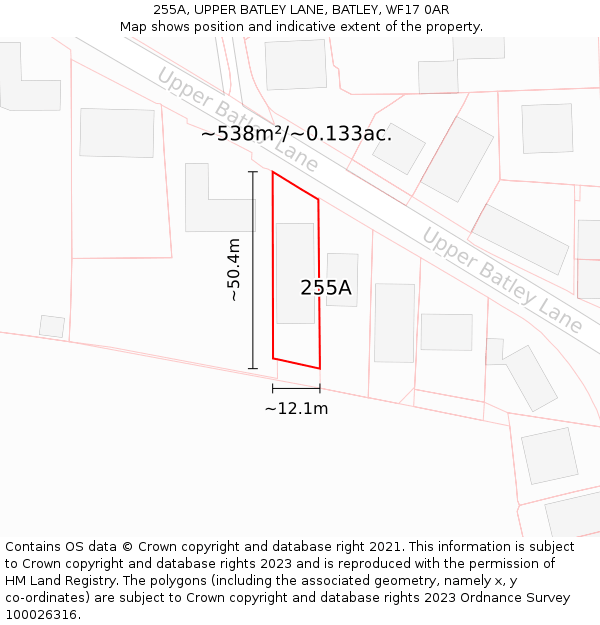 255A, UPPER BATLEY LANE, BATLEY, WF17 0AR: Plot and title map